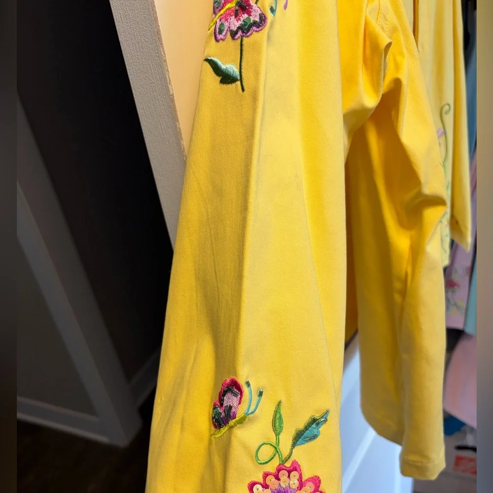 Quacker Factory Yellow Floral Embroidered Jean Jacket - Picture 3 of 5